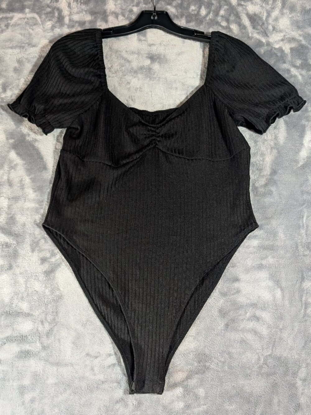 Coquette Ribbed Sweetheart Bodysuit Black Gothic Ruched Bust Romper Medium